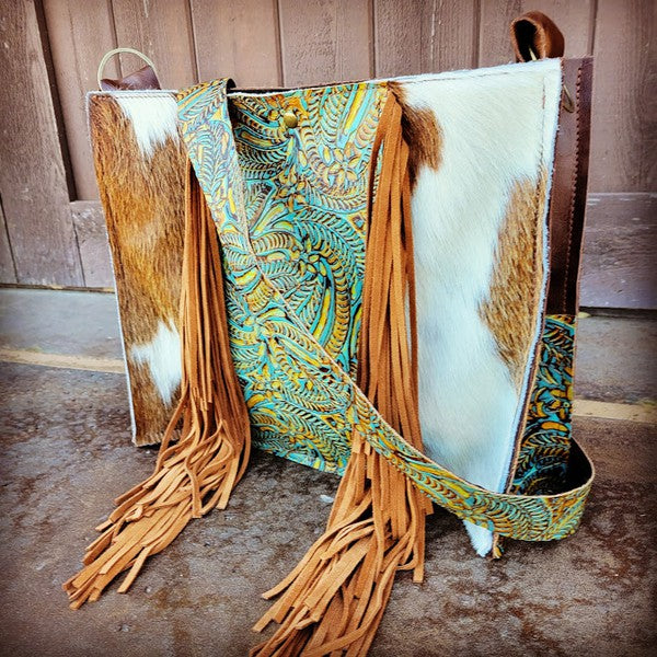 Turquoise Chateau and Cowhide Crossbody Purse